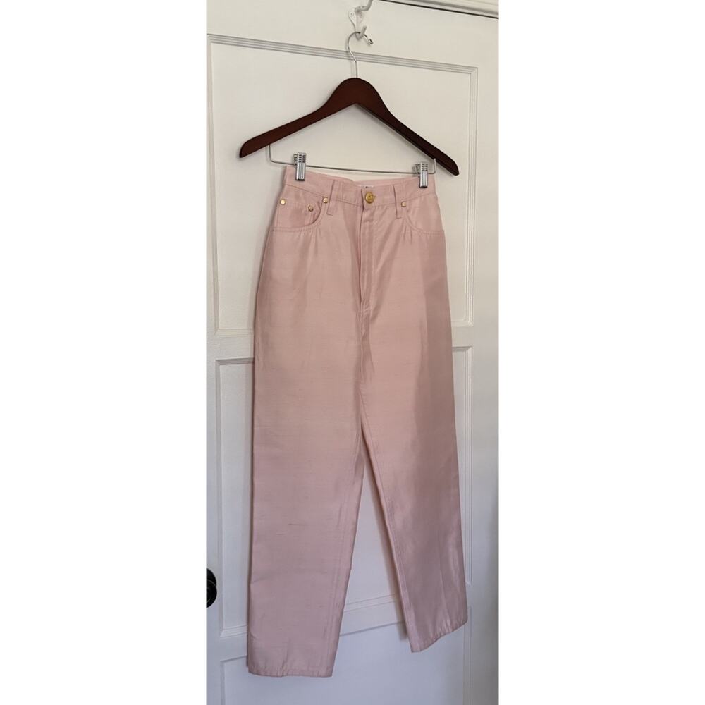 Vintage 90s Christian Dior Baby Pink Silk Tapered Pants High Waist Sz 36 READ